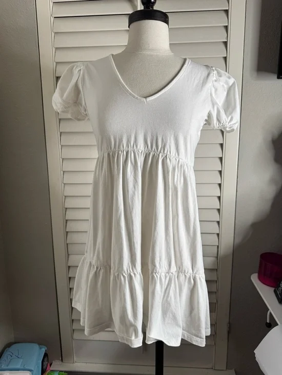 Sunday Best White V-Neck Puff Sleeve Mini Dress - Picture 1 of 4